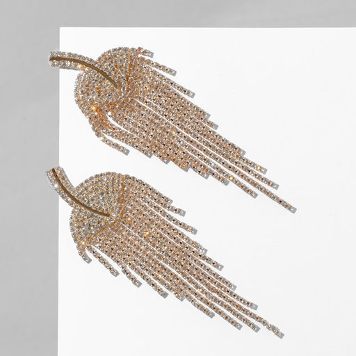 Серьги висячие со стразами Грация лесенка, цвет белый в золоте, 11см - Queen fair фото 2