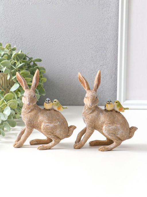 Набор фигурок 2 шт. полистоун Кролик с синичками на спине, 14?5.5?11.5 см