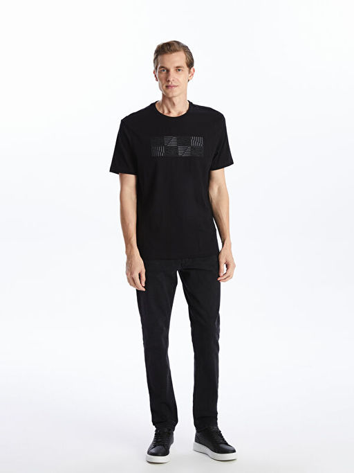 Bisiklet Yaka Bask?l? Penye Erkek Ti??rt