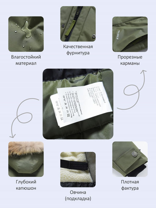 Парка зимняя подростковая для мальчика с капюшоном и мехом цвета хаки 9535Kh - Mtforce фото 6