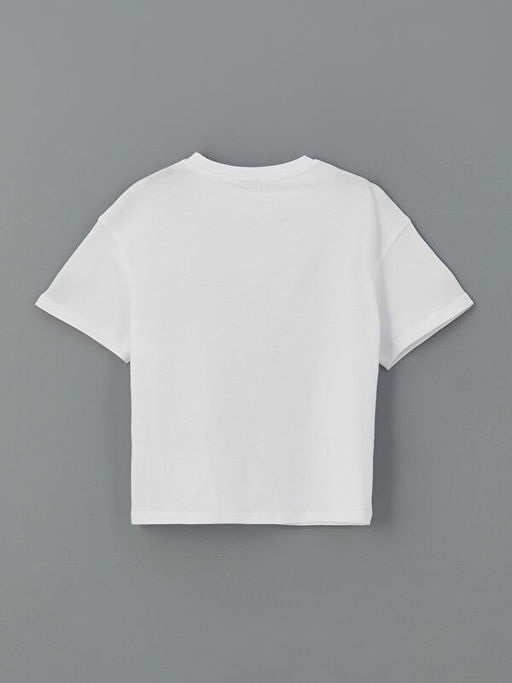 Bisiklet Yaka Bask?l? K?z ?ocuk Ti??rt