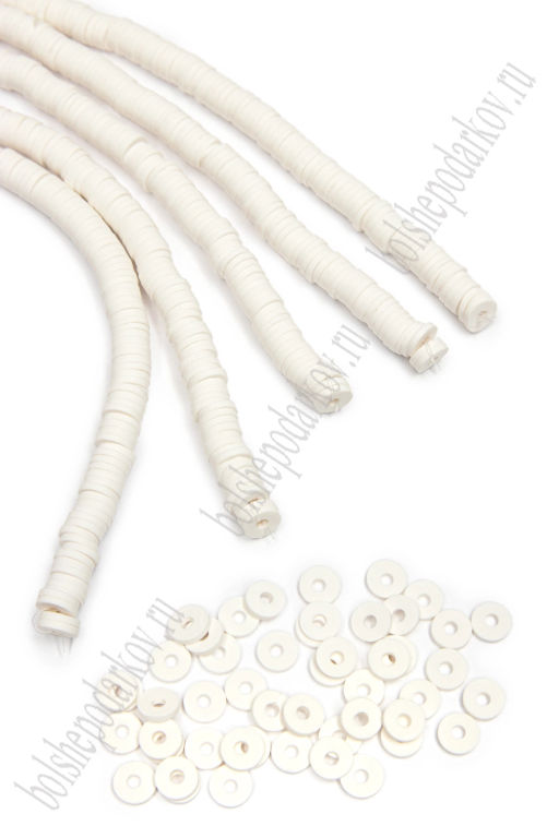 Бусины плоские 6 мм на леске 40 см (5 шт) SF-7285, белый