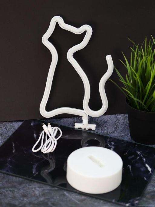 Неоновый LED ночник настольный "Cat", розовое свечение (24х16 см)