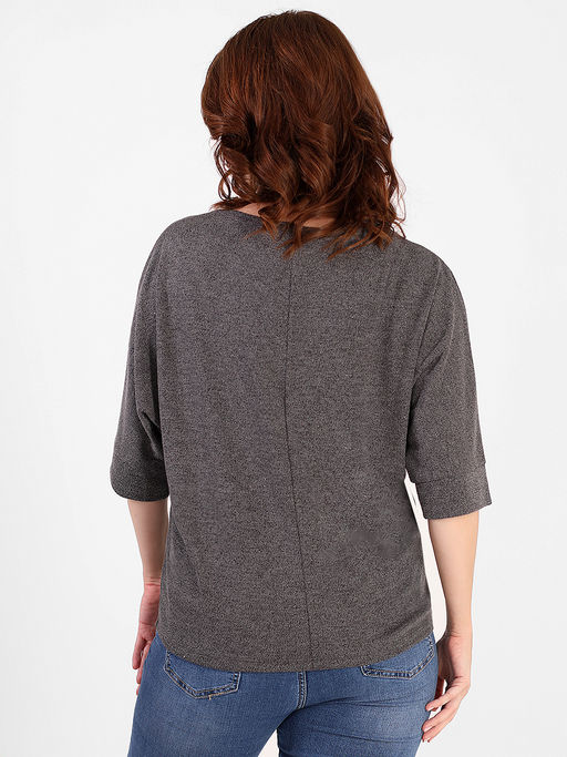 Блузка трикотажная женская серая с крупными стразами - Almond фото 3