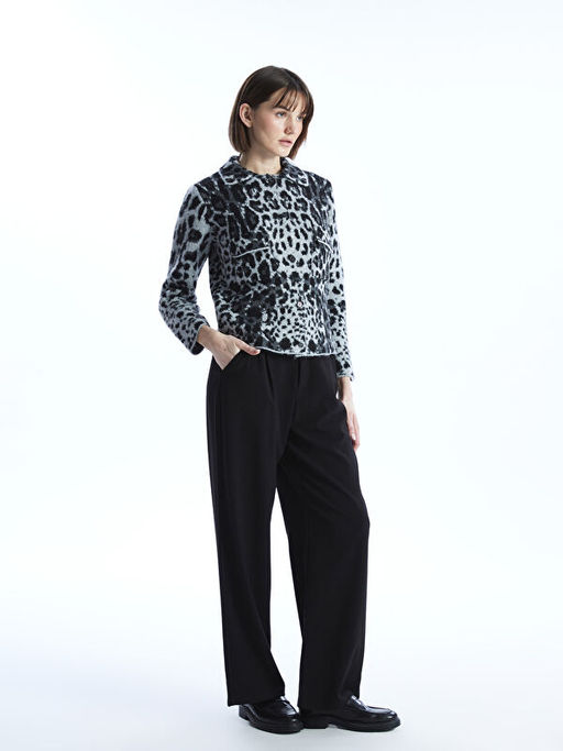 Polo Yaka Leopar Desenli Kad?n Triko H?rka