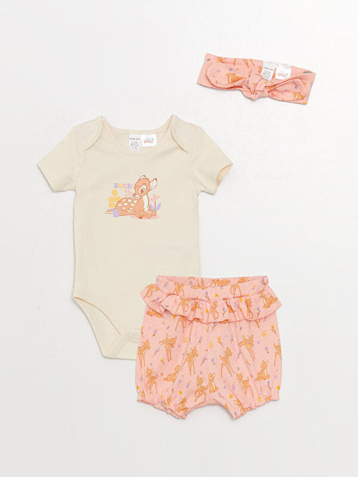 Bisiklet Yaka Bambi Bask?l? K?z Bebek 3l? Tak?m