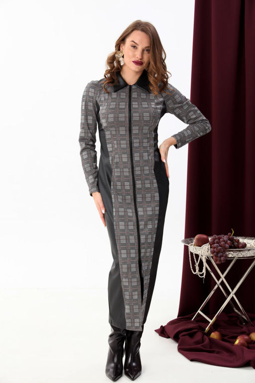 Платье NIKVA н426-3 серая клетка+чёрный  фото 4