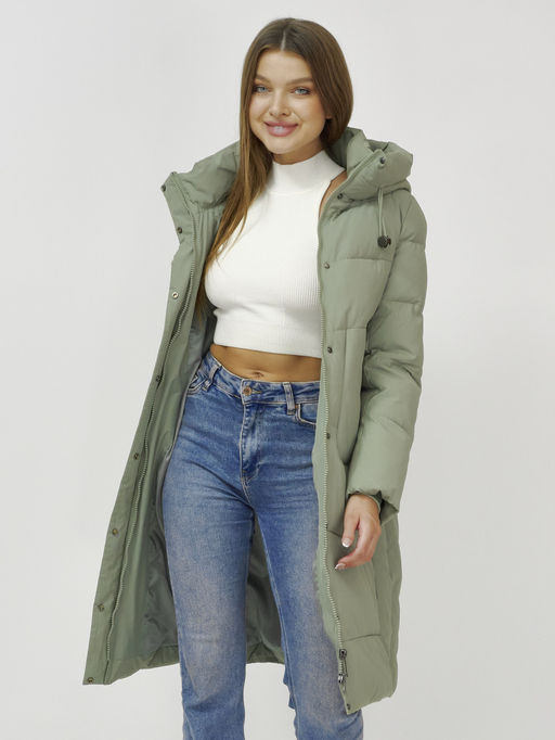 Куртка зимняя с капюшоном удлиненная стеганная зеленого цвета 9650Z - Mtforce фото 8