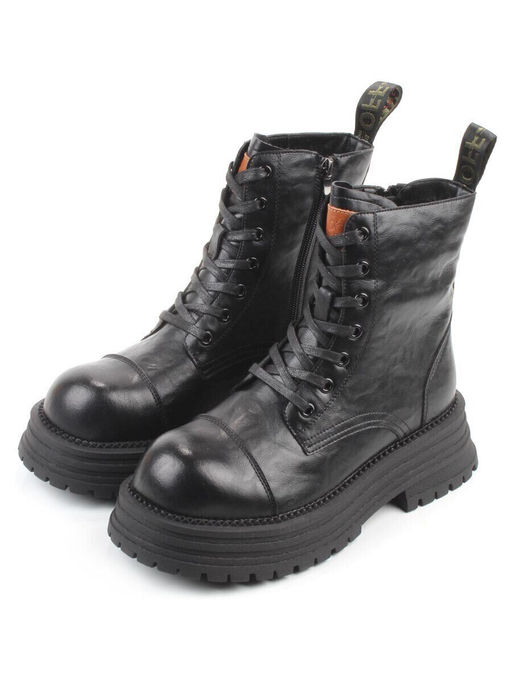 01-A13-1 BLACK Ботинки демисезонные женские (натуральная кожа)