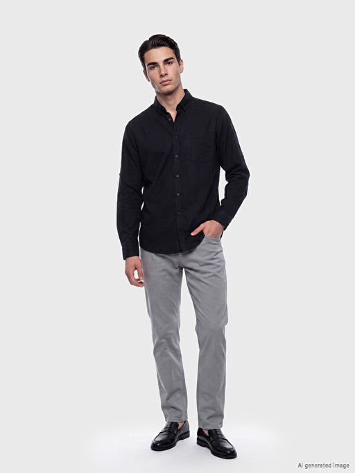 Regular Fit Keten Kar???ml? Erkek G?mlek
