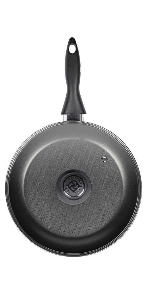 Калитва Сковорода 240мм 1ручка,стеклянная крышка, антипригарное покрытие рифл.дно (серия Кумир)  фото 4