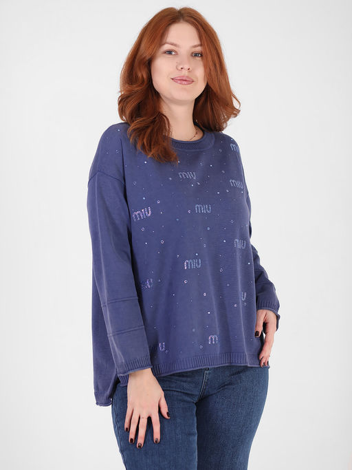 Джемпер с вареным эффектом со стразами