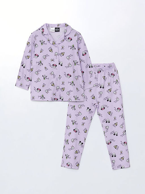 G?mlek Yaka Minnie Mouse Bask?l? K?z ?ocuk Pijama Tak?m