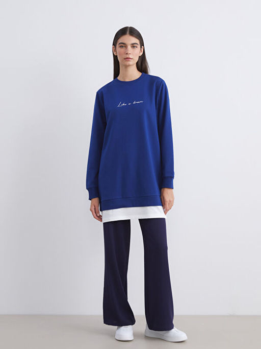Bisiklet Yaka Bask?l? Kad?n Sweatshirt Tunik