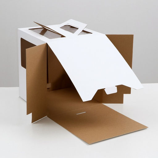 Коробка под торт 2 окна, с ручками, белая, 26 х 26 х 30 см - UPAK LAND фото 3