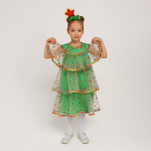 Костюм карнавальный детский Ёлочка волшебная, новогодний, органза, р. 28, рост 98-104 см