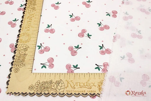 Плательный хлопок Вишенки с горошком на белом цв.пыльно-розовый, ш.1.45м, хлопок-100%, 115гр/м.кв - Купава фото 4