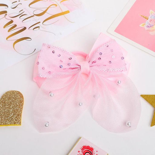 Цена за 6 шт. Бант для волос на резинке «Бантик Лили с блёстками», 10×8 см, розовый
