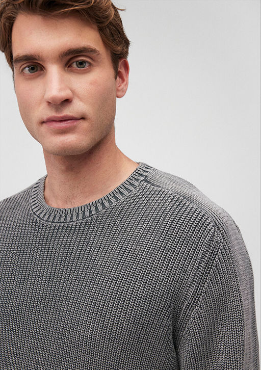 Bisiklet Yaka Gri Kazak - Mavi фото 6