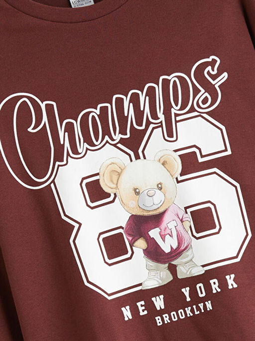 Bisiklet Yaka Ay? Teddy Bask?l? K?z ?ocuk Ti??rt