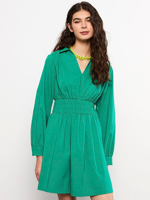 D?z Uzun Kollu Poplin Kad?n G?mlek Elbise