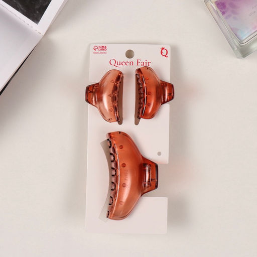 Цена за 6 шт. Крабики для волос «Флориана», набор 3 шт., дуга, 6.5 и 4 см, коричневые