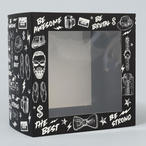 Цена за 5 шт. Коробка-фоторамка подарочная складная, упаковка, «Мужская», 14×14×8 см