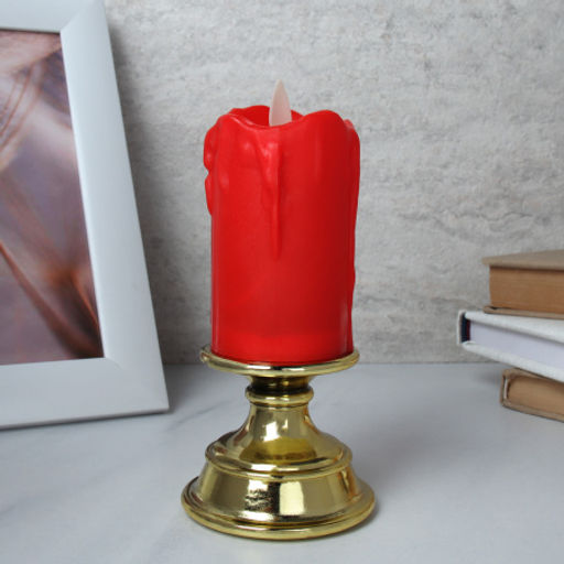 Свеча светодиодная в подсвечнике подвижный фитиль 7x16 см / 228M /уп 120/красная - Галеонтрейд фото 2