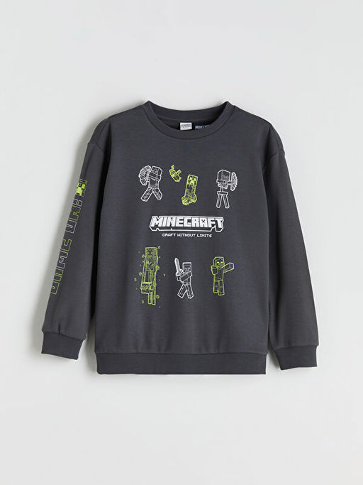 Bisiklet Yaka Minecraft Bask?l? Erkek ?ocuk Sweatshirt
