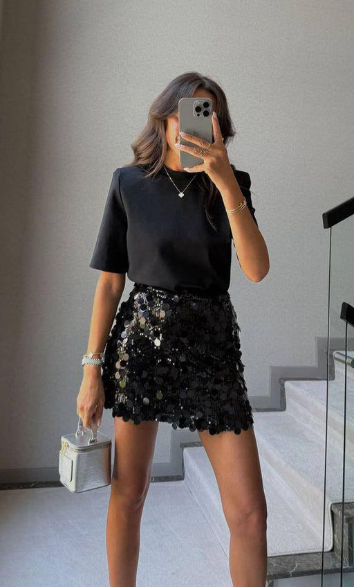 K13284 Юбка с пайетками ЧЕРНЫЙ