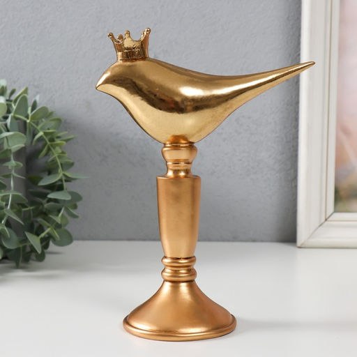 Фигурка полистоун «Птица в короне на подставке», золото, 14.3×8×20 см