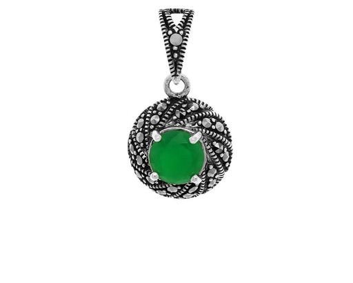 Подвеска из серебра зеленый агат, марказит, SL-AGA1635