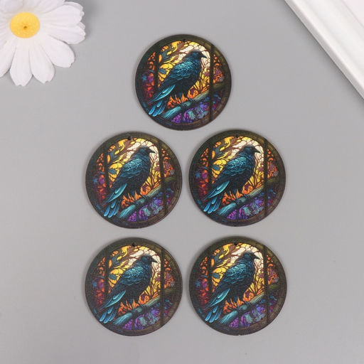 Цена за 5 шт. Декор для творчества дерево Ворон. Витраж, 4.64.60.3 см - Арт узор фото 3