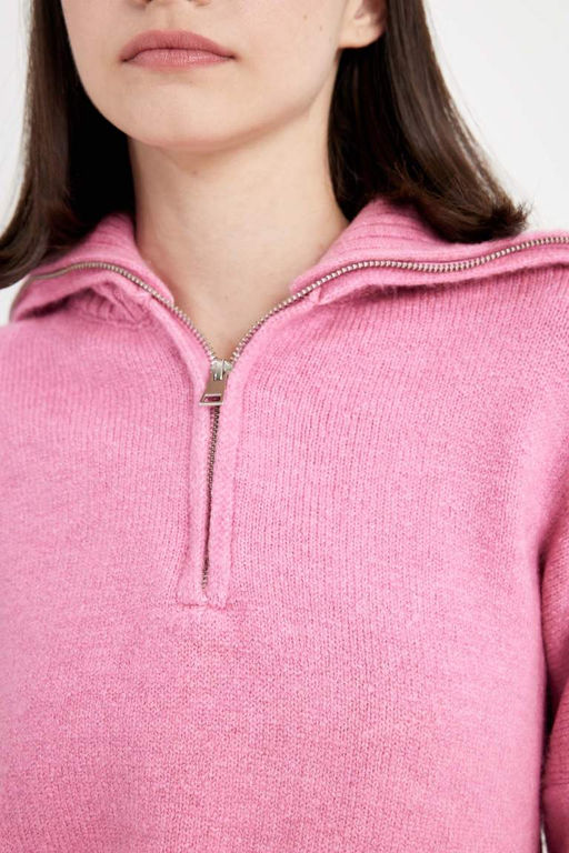 Трикотажный свитер оверсайз с широким кроем и половиной молнии с высоким воротником - Defacto фото 6