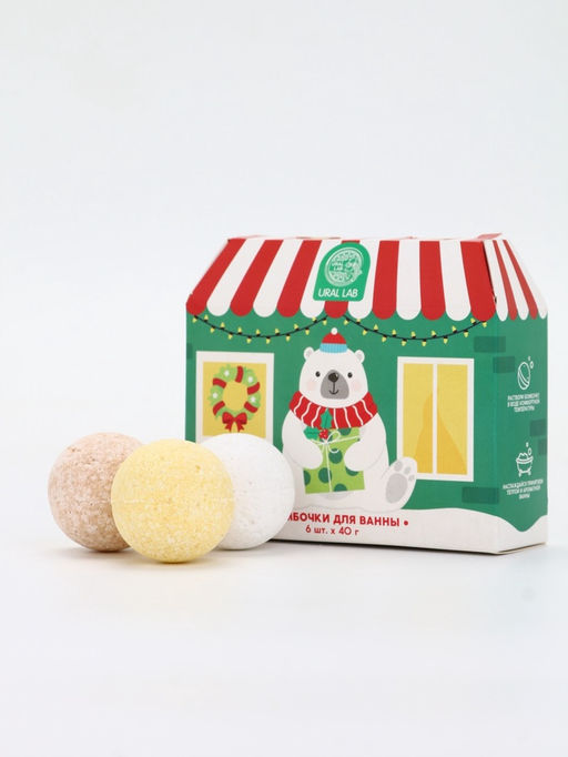Бомбочки для ванны в домике Медведь, набор 6 шт х 40 г, URAL LAB