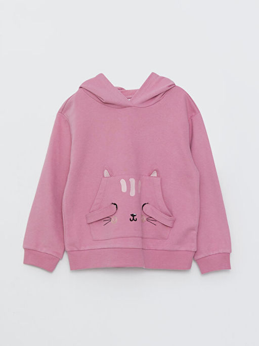 Kap??onlu Bask?l? Uzun Kollu K?z ?ocuk Sweatshirt ve Tayt - Waikiki фото 2