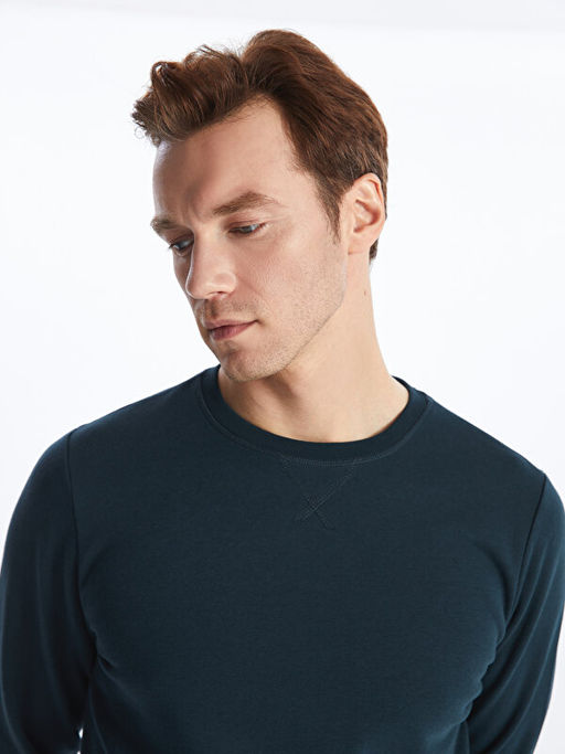 Bisiklet Yaka Uzun Kollu Erkek Kal?n Sweatshirt