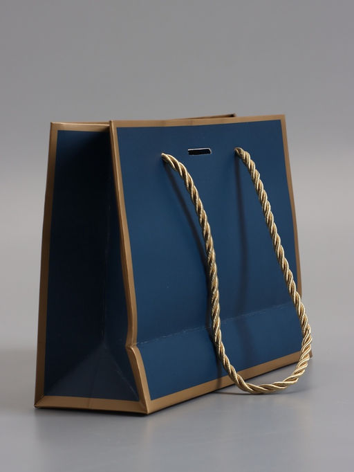 Пакет подарочный ламинированный, тёмно синий с золотым, с бантом, 19×15×7 см