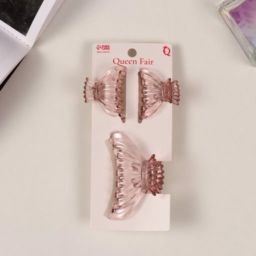 Цена за 6 шт. Крабики для волос «Флориана», набор 3 шт., мешочек, 6.5 и 4 см, розовые