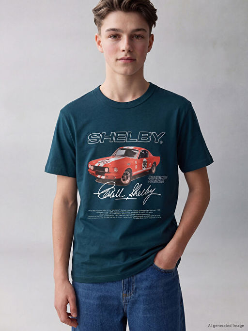 Bisiklet Yaka Shelby Bask?l? Erkek ?ocuk Ti??rt