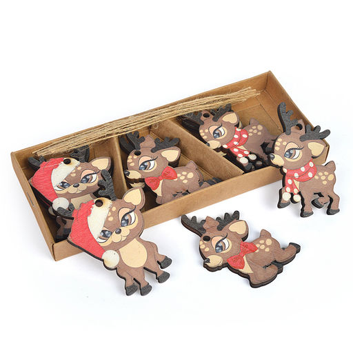 Набор новогодних украшений Оленята (6,5* 5 см х 9шт) в коробке - Снеговичок фото 2