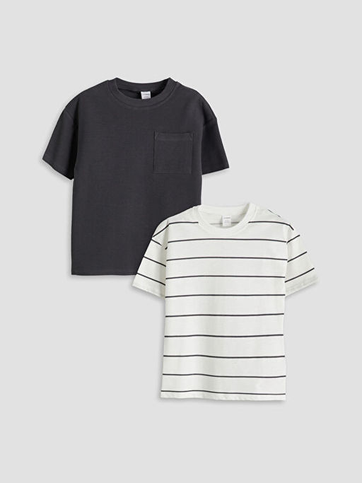 Bisiklet Yaka ?izgili Erkek ?ocuk Ti??rt 2li