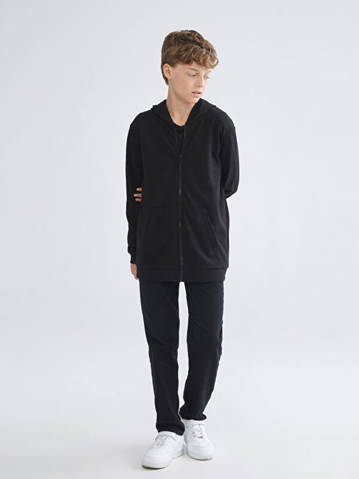Kap??onlu Erkek ?ocuk Fermuarl? Sweatshirt