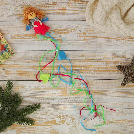 Подвеска мягкая на ёлку Ангелочек - шлейф с сердечками, мягкая, 107 см разноцветный