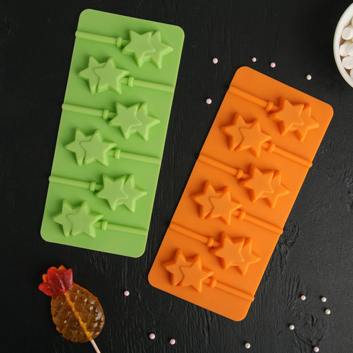 Форма для леденцов новогодний Доляна Звёзды, силикон, 24?11?1 см, 6 ячеек (5.2?4 см), с палочками, МИКС