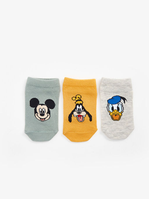 Mickey Mouse Bask?l? Erkek Bebek Patik ?orap 3l?