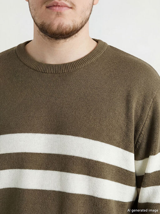 Bisiklet Yaka ?izgili Erkek Triko Kazak