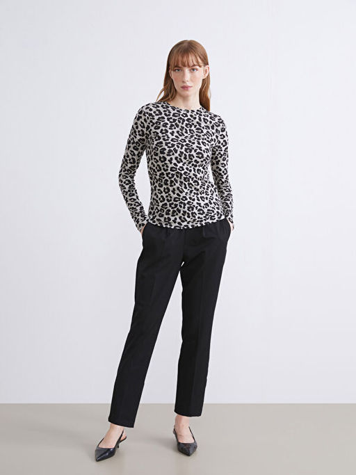 Bisiklet Yaka Leopar Desenli Bluz