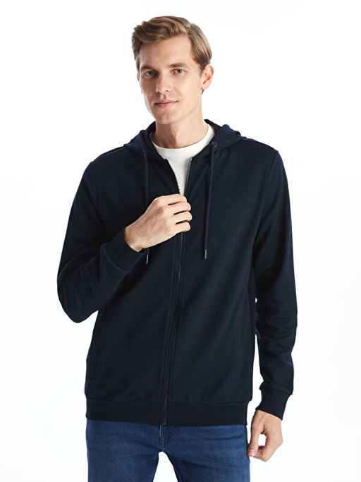 Kap??onlu Uzun Kollu Erkek Fermuarl? Sweatshirt