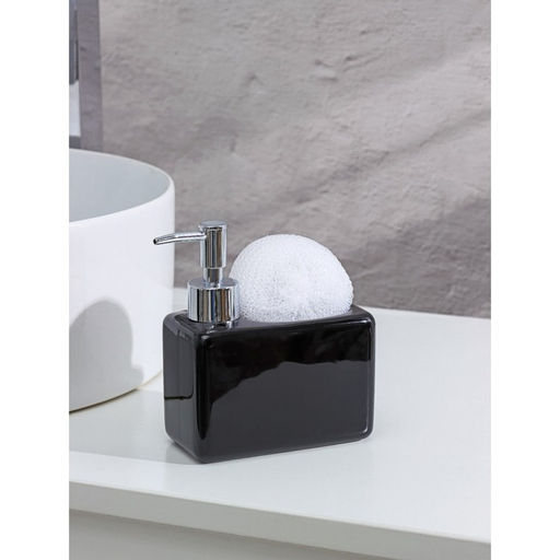 Дозатор для моющего средства SAVANNA «Природа», 450 мл, с подставкой для губки, чёрный